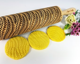 RIVER PLANTS Embossing Rolling Pin. Engraved dough roller for embossed cookies and Pottery by Algis Crafts