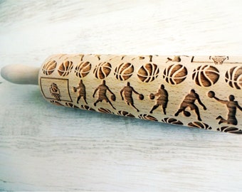 BASKETBALL Embossing Rolling Pin. Pattern with Basketball. Laser engraved rolling pin. Basketball pattern rolling pin. Sports fan gift.