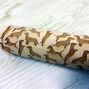 Dachshund dog Embossing Rolling Pin. Dachshunds Dog pattern. Engraved rolling pin with Dachshunds for embossed cookies or pasta.