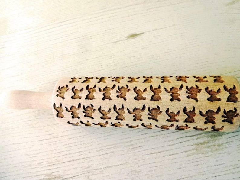 STITCH Embossing Rolling Pin. Laser Engraved Dough Roller image 1