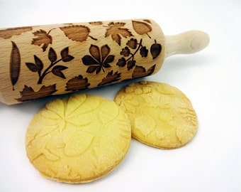 LEAVES kids rolling pin Laser engraved embossing rolling pin with AUTUMN LEAVES ***Gift for kid***