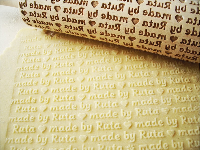 Personalized Rolling Pin with any text. Embossing rolling pin Dough roller for embossed cookies. Lazer engraved image 2