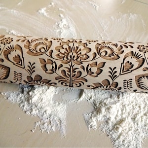Folk Embossing Rolling Pin. FOLK pattern. Engraved dough roller for embossed cookies and Pottery by Algis Crafts image 2
