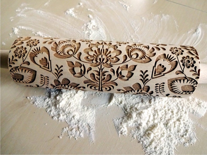 Folk Embossing Rolling Pin. FOLK pattern. Engraved dough roller for embossed cookies and Pottery by Algis Crafts image 2