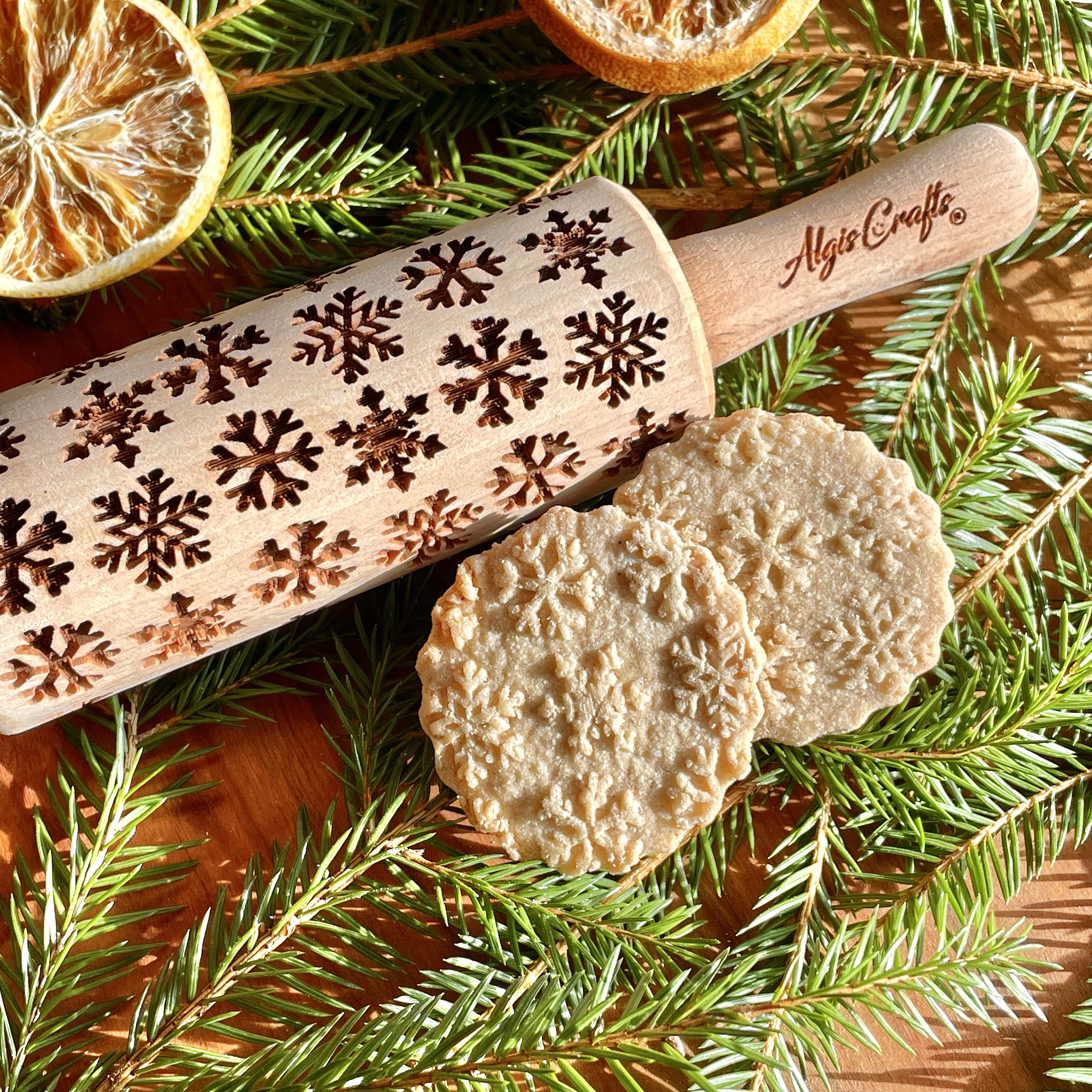 Nudelholz Mit Prägung BIRKE - Gravierter Teigroller Für Kekse & Keramik