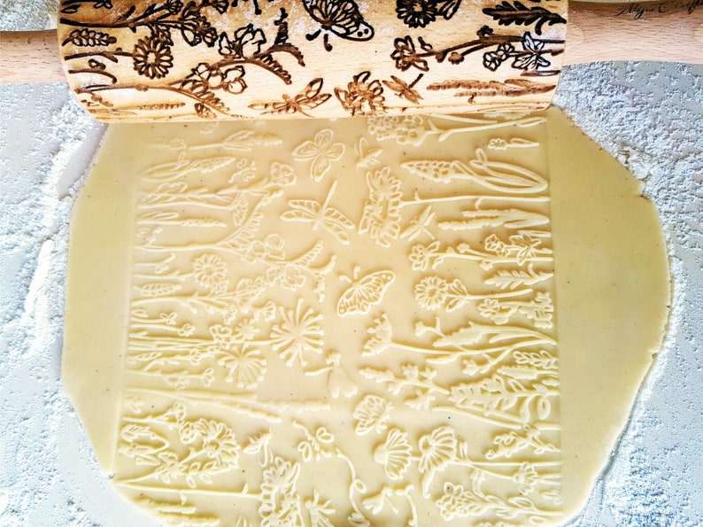 MEADOW Embossing Rolling Pin Wooden Embossed Dough Roller With Etsy