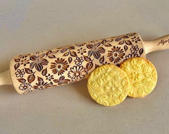 Rolo de massa com relevo floral, rolo para biscoitos gravado para decoração de biscoitos e cerâmica.