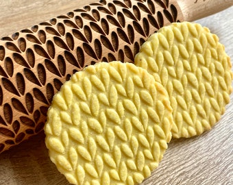 Embossing Rolling Pin STOCKINETTE pattern. Laser engraved rolling pin. Gift for mother, friend