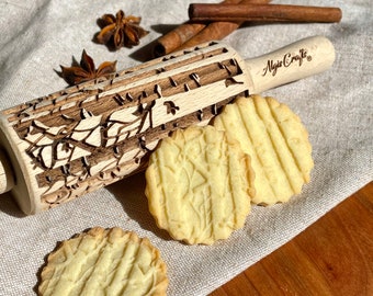 BIRCH kids rolling pin. Textured Dough Roller with  birch pattern for Cookies and Pottery by Algis Crafts