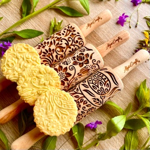 FLORET,  3 Kid Rolling pin SET. Wooden Laser Cut Mini Rolling Pins for cookies, play dough, salt dough or clay by Algis Crafts
