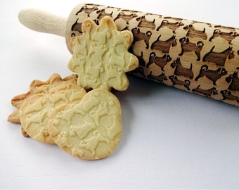 PUG and TERRIER embossing Rolling pin. Engraved rolling pin with dogs Pug & Terrier. Scottie. Scottish Terrier