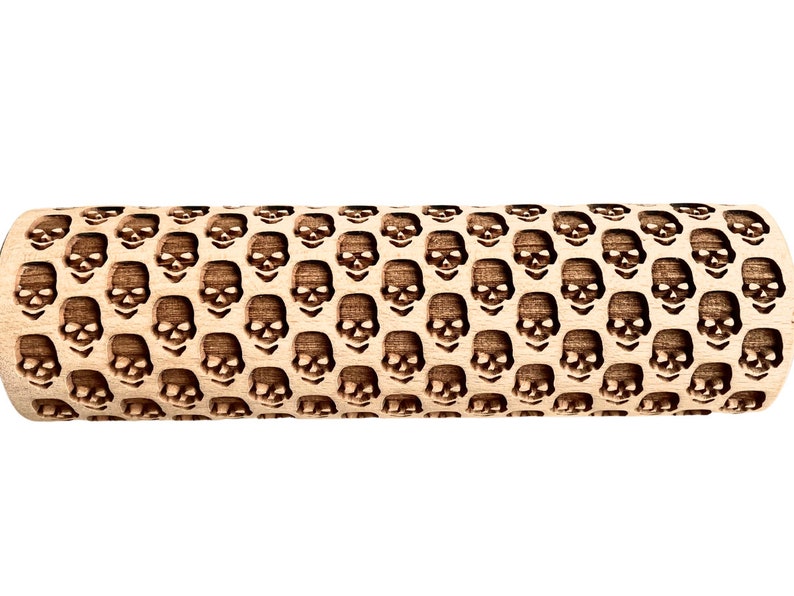 SKULLS Embossing Rolling Pin. Engraved Dough Roller for Embossed Cookies and Pottery by Algis Crafts Halloween image 3