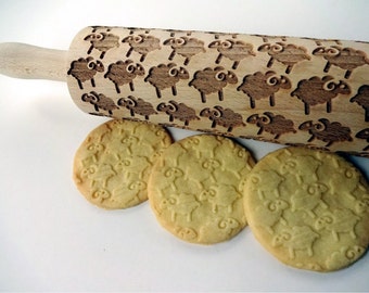 SHEEP Embossing Rolling Pin. Pattern with Sheep. Laser engraved rolling pin. Sheep rolling pin. Embossed cookies. Unique gift.