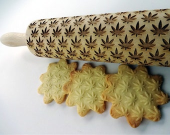 Cannabis Embossing Rolling Pin. Pattern with Cannabis. Laser engraved rolling pin. Cannabis pattern rolling pin