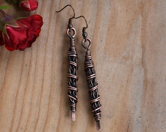Viking knit earrings Antiqued copper wire earrings Wire wrapped earrings Viking knit jewelry Wire weave jewelry Wire weaving jewelry