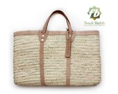Jakie Medium Baskets white leather natural French Basket, Moroccan Basket, straw bag, french market basket, Beach Bag, straw bag