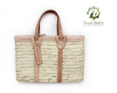 Jakie Small Baskets white leather natural French Basket, Moroccan Basket, straw bag, french market basket, Beach Bag, straw bag