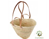 straw bag French Basket, Moroccan Basket, french market basket, Beach Bag - french baskets Natural Basket Flat Leather Handle Double