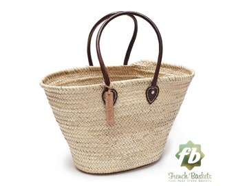 French Basket small wool pom pom sunlit : French Basket Moroccan Basket straw bag french market basket Beach Bag