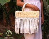 Miami Small Baskets white fringe leather French Basket, Moroccan Basket, straw bag, french market basket, Beach Bag, straw bag