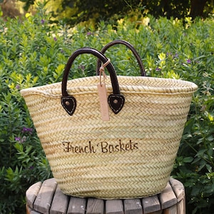 Hot-Stamped Straw Bag with French Baskets Logo - Handmade Straw Bag - French Baskets - French Market Basket