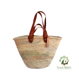 luxury straw bag French Basket, Moroccan Basket,  french market basket, Beach Bag - french baskets luxury Basket Flat Leather Handle Double