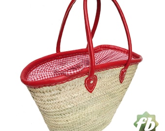 Picnic basket red gingham  wicker basket straw bag French Baskets Moroccan Basket straw basket Beach Bag