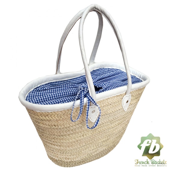 Picnic Basket Blue Gingham wicker basket straw bag French | Etsy