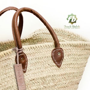 straw bag French Basket french market basket, Beach Bag Handmade Moroccan Basket Natural French Basket Handle leather image 2