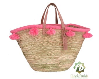 straw bag French Baskets Pastel pink French Basket Moroccan Basket straw bag, french market basket Beach Bag