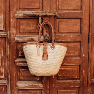 french baskets Leather Handle belt French Basket Moroccan Basket straw bag french market basket Beach Bag straw bag image 3