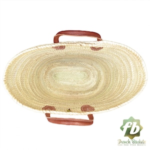 straw bag French Basket french market basket, Beach Bag Handmade Moroccan Basket Natural French Basket Handle leather image 3