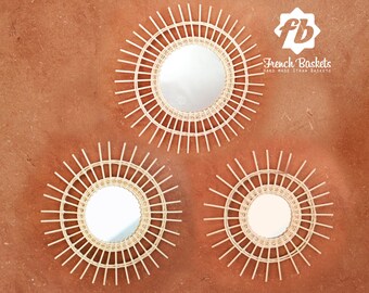 Rattan Bohemian Sun Mirror size Small, Medium, Large,  Dressing Mirror Decoration Makeup Mirrors Bathroom for home Boho Rattan Wall Decor