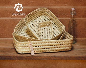 Set of 4 Handmade Palm Leaf Rectangle Storage Home decor baskets  - French Baskets