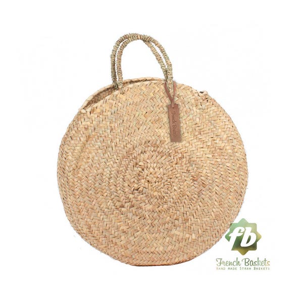 Round large wicker basket natural Handles : French Basket, Moroccan Basket, straw bag, french market basket, Beach Bag, straw bag
