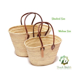 Straw bag French Basket Handle long size Medium leather french market basket, Beach Bag Handmade bag wovenbag Wholesale Moroccan Baskets image 4