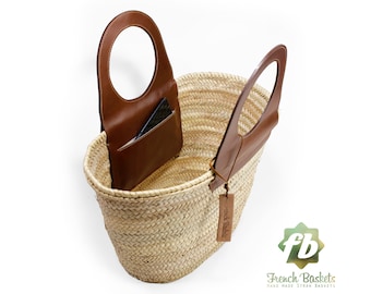Travel Straw French Baskets handle Brown handmade leather goods