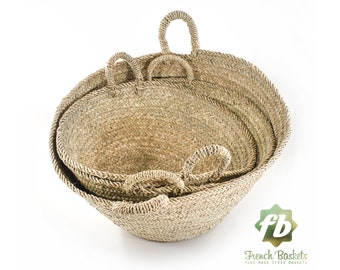Set 3 Farmer's Market palm Baskets Small Medium Big size, French Basket, farm Basket, straw bag, french market basket, wholesale straw bag