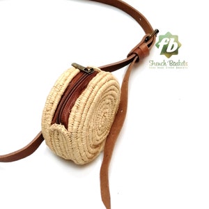 small round banana straw bag Handmade wicker bag French Basket - large natural straw raffia bag round brun leather natural closure