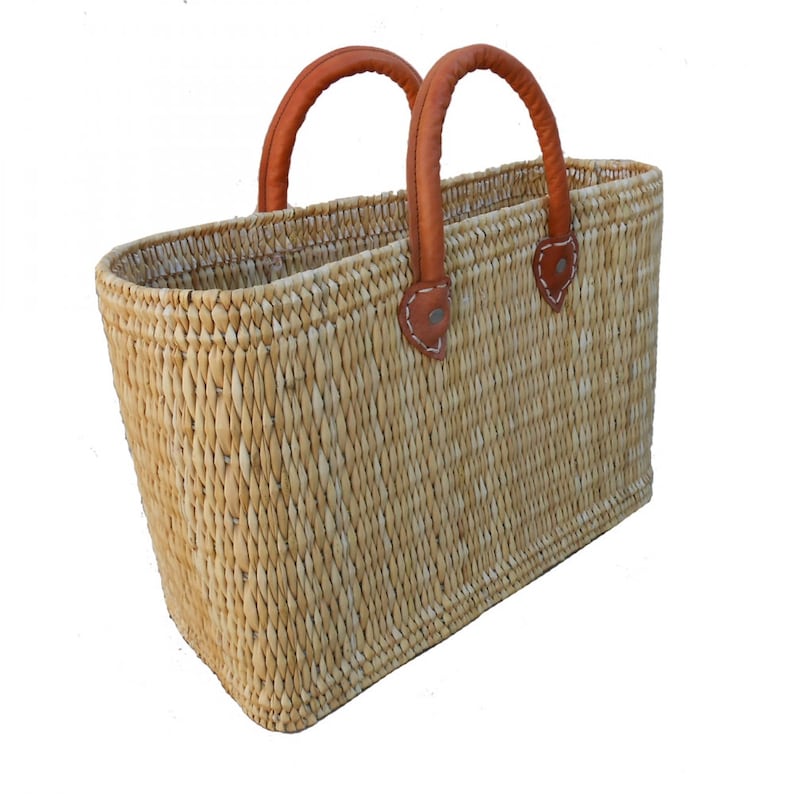 Straw Bag Natural Red Baskets french Baskets, French Basket, Moroccan Basket, straw bag, french market basket, Beach Bag, straw bag image 1