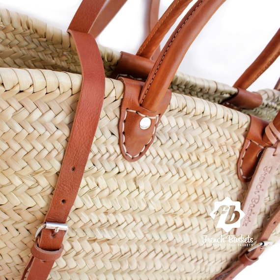  French basket with leather strap, Straw backpack, Beach bag,  Hipster backpack, straw basket, summer bag : Handmade Products