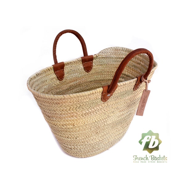 luxury straw bag  French Basket french market basket, Beach Bag Handmade Moroccan Basket - luxury French Basket Handle leather