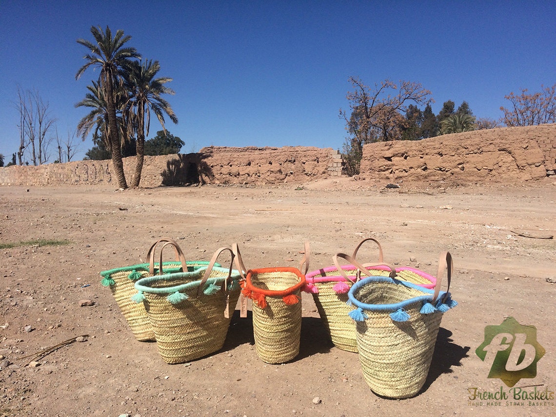 French Baskets Pastel Orange French Basket Moroccan Basket Etsy