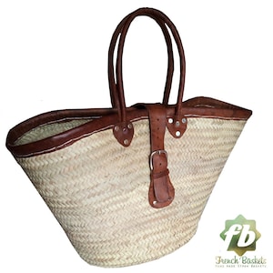 french baskets Leather Handle belt French Basket Moroccan Basket straw bag french market basket Beach Bag straw bag image 2