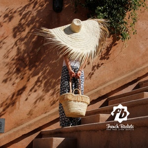 XXL Wide brim straw hat with Fringe 135cm/53 in French Baskets,  over size round straw hats,  straw hat French Baskets