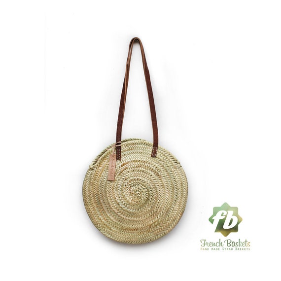  FRENCH BASKET with double flat leather handles, straw bag,  beach bag, basket bag, straw basket, shopping basket, wicker basket with  handle, wicker basket (X-Large) : Handmade Products