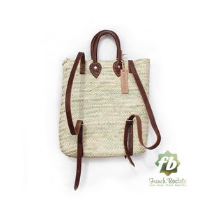 Sac à dos en paille : panier du marché français avec lanières en cuir