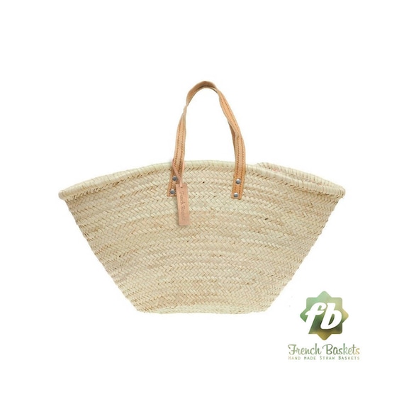  FRENCH BASKET straw bag with leather handles, beach bag, straw  bag, market basket, shopping basket, wicker basket with handle, wicker  basket : Handmade Products