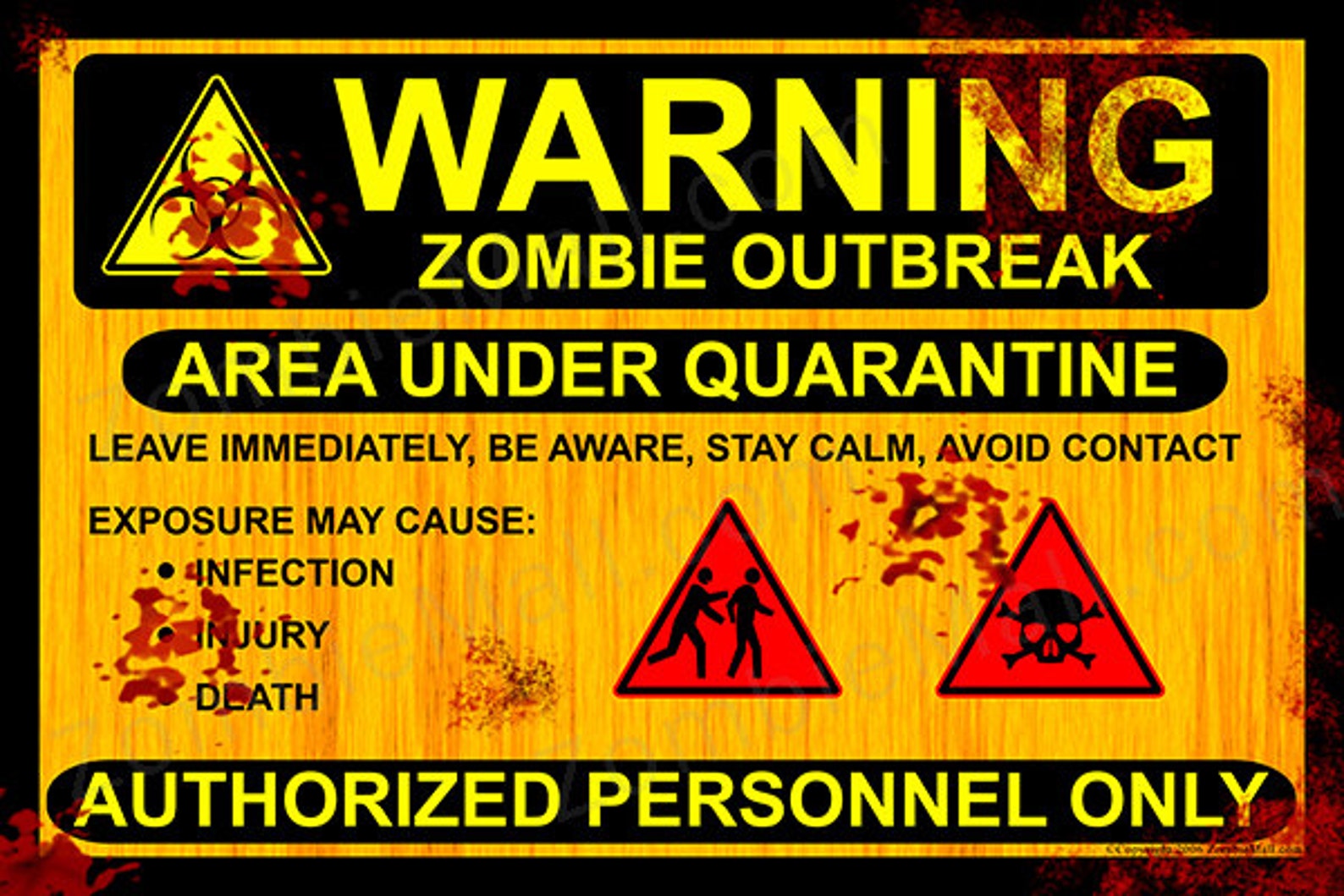 Caution Zombie Outbreak Warning Sign Etsy