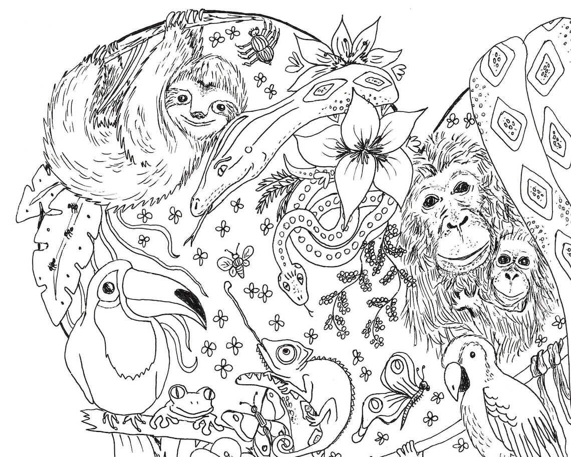 Jungle Coloring Coloring Page Adult Coloring Page - Etsy New Zealand